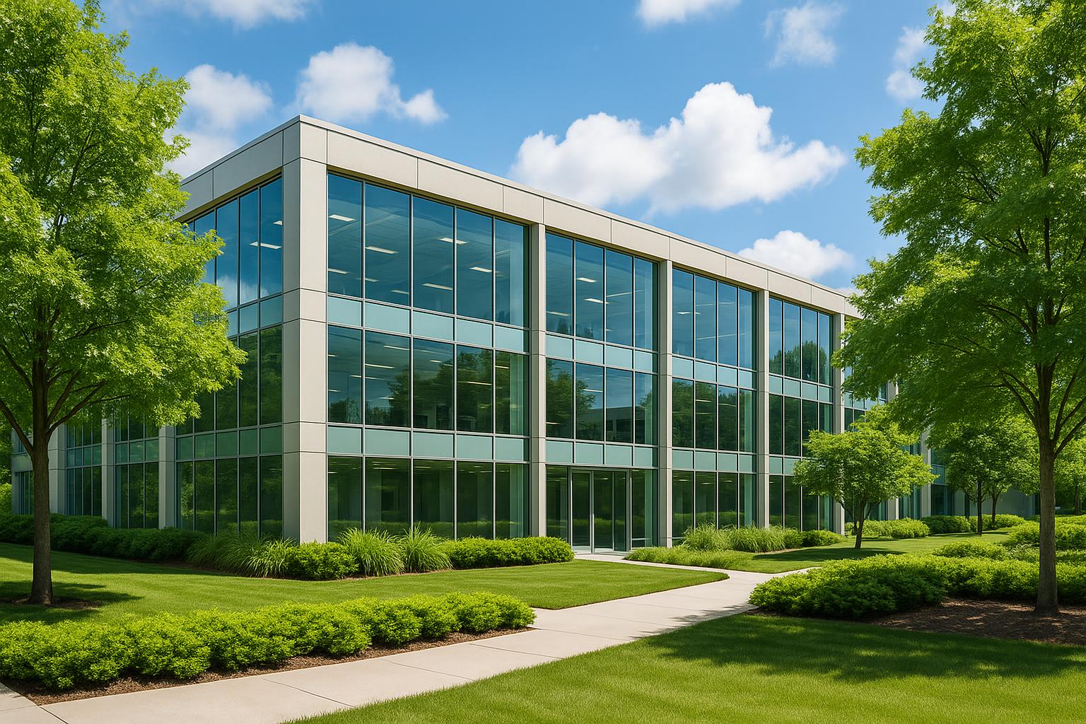 Professional office building with green landscaping